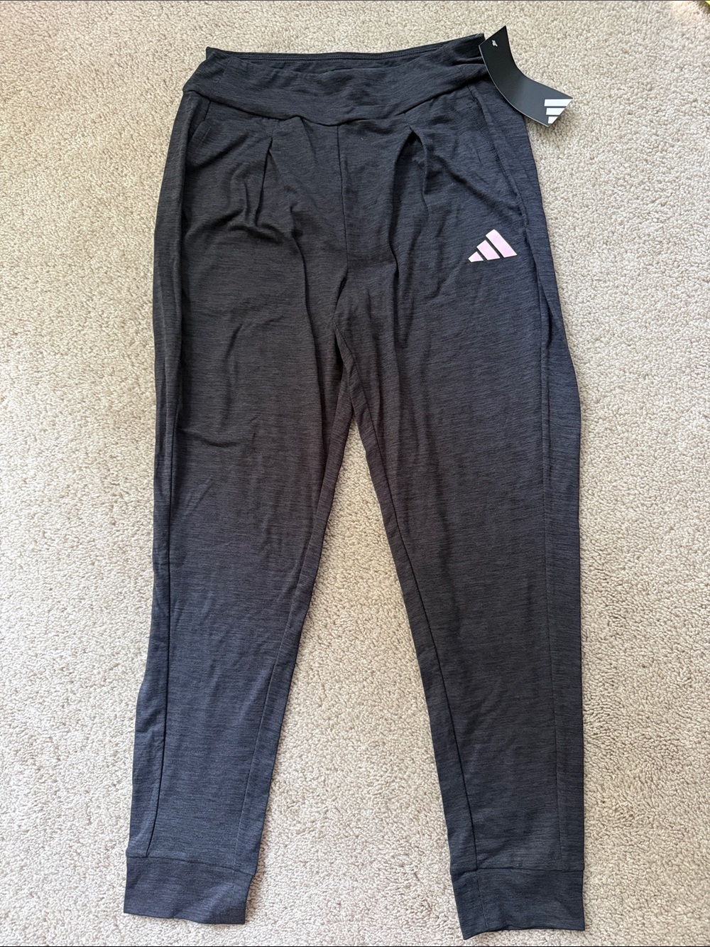 adidas Black Kids Joggers with Pink Logo Large